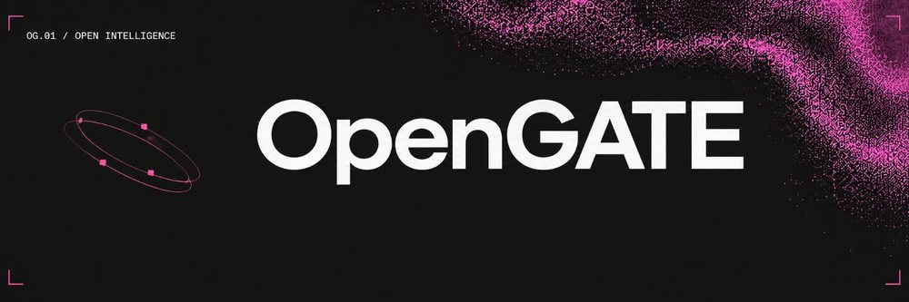 Open Gate banner: wordmark on a dark field with a magenta dust cloud